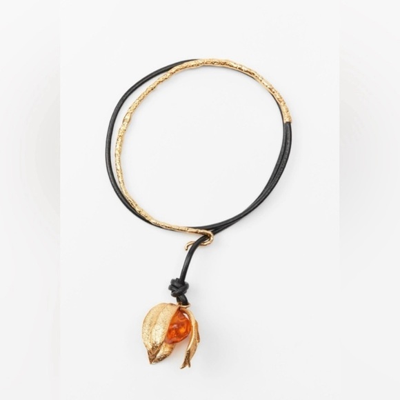 Zara Physalis Necklace Goldtone Black and Orange new no 🏷️ - Picture 1 of 7